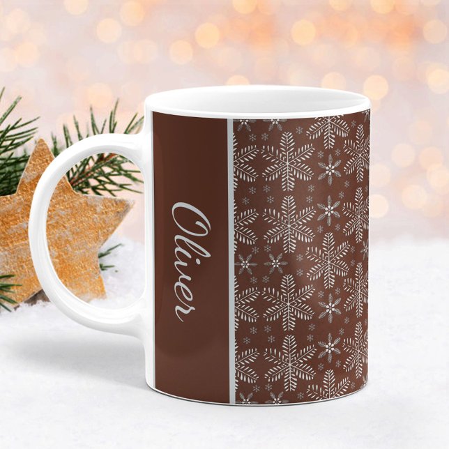 Braune und silberne Schneeflocken Weihnachten Tass Kaffeetasse (Von Creator hochgeladen)