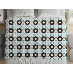 Braune und weiße Blumen geometrisch gemustert Fleecedecke