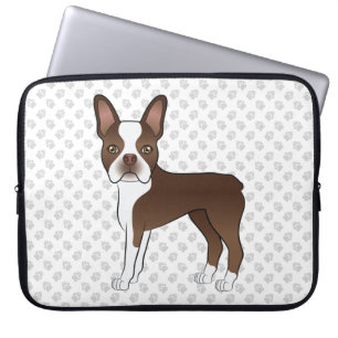 Braune und weiße Boston Terrier Cartoon Dog & Paws Laptopschutzhülle