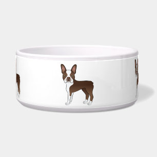 Braune und weiße Boston Terrier Niedliche Cartoon Napf