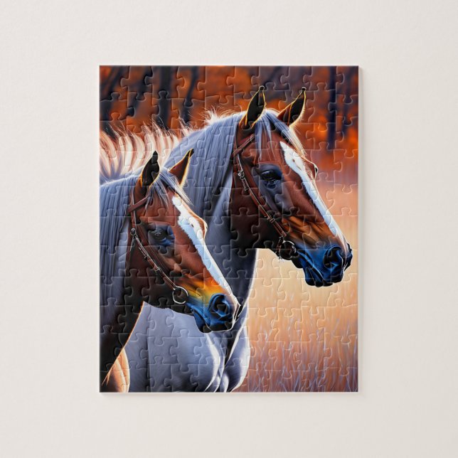 Braune und weiße Brüstpferde, Jigsaw Puzzle (Vertikal)