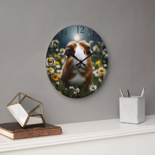 Braune und weiße Guinea Schweinemond und Milchprod Große Wanduhr