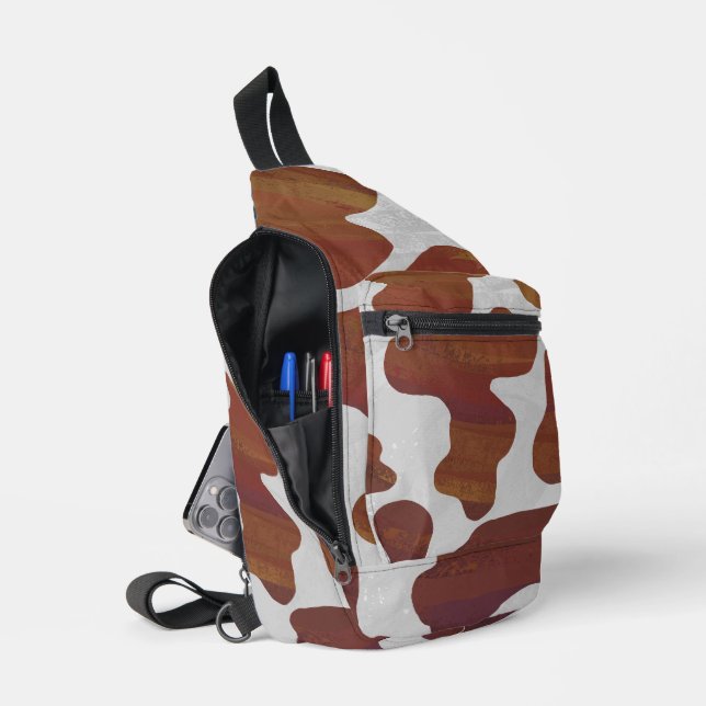 Braune und weiße Kuh Crossbody Bag (Offen)