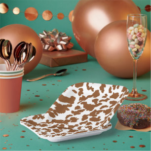 Braune und weiße Kuh verbergen Pelzmuster Pappteller