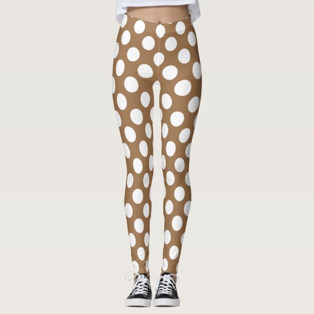 Braune und weiße Polka-Punkte Leggings (Vorderseite)
