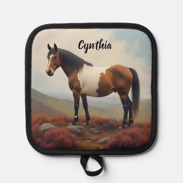 Braune und weiße Shetland Pony Topflappen (Vorderseite)