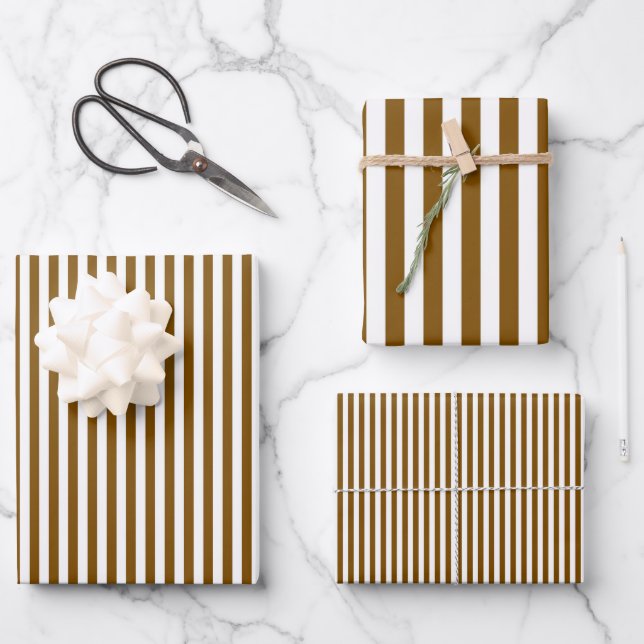 Braune und weiße Streifen Geschenkpapier Set (Vorderseite)
