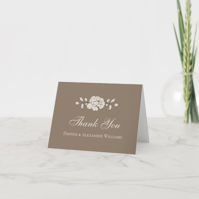 Braune Vintage-Blumen Dankeskarte (Vorderseite)