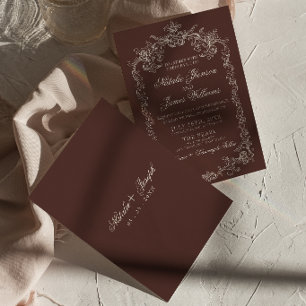 Braune Vintage-Hochzeit im Stil des alten Geldes Einladung