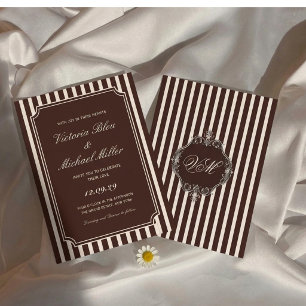 Braune Vintage-Hochzeit im Stil des alten Geldes i Einladung
