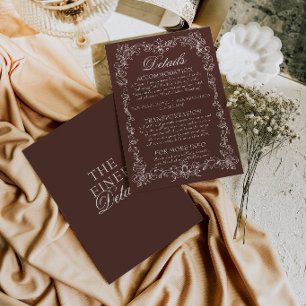 Braune Vintage-Hochzeitsdetails im Stil des alten Begleitkarte