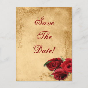 Braune Vintage-Karamell- und Rosen-Hochzeitseinlad Ankündigungspostkarte