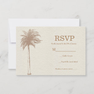 Braune Vintage-Palmbaum-Strandhochzeit RSVP Karte