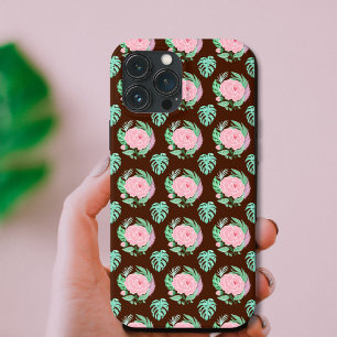 Braune Vintage-Rosen, Monstera- und Feder-Muster Case-Mate iPhone Hülle