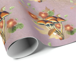 Braune Waldpilze Antik Lila Gold Geschenkpapier
