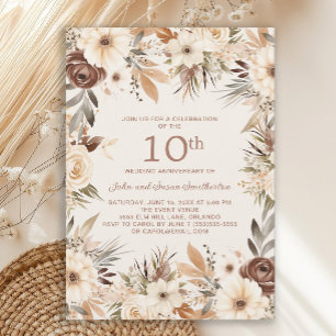 Braune Wasserfarbe Floral 10. Jubiläum Einladung