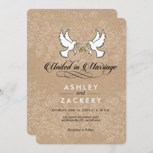 Braune, weiße Tauben Einladung zum Hochzeitsfeiern