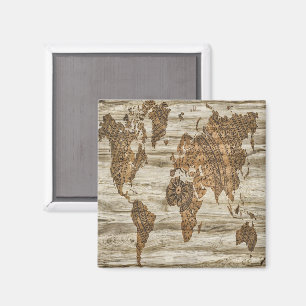 Braune Weltkarte im Druck Magnet