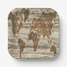 Braune Weltkarte Pappteller