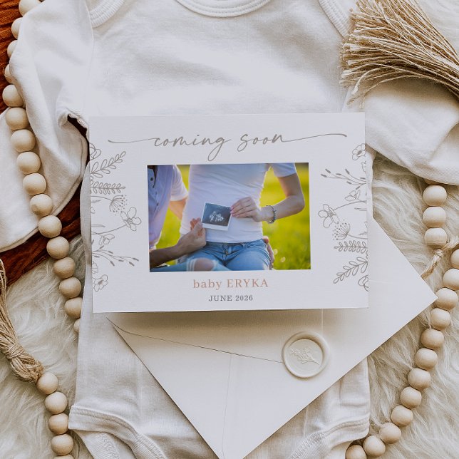 Braune Wildblumen Boho-Schwangerschafts-Ankündigun Einladung (Von Creator hochgeladen)