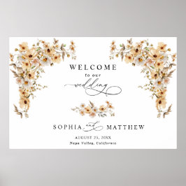 Braune Wilde Blumen Willkommen Hochzeit Poster