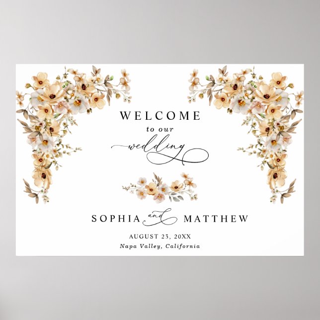 Braune Wilde Blumen Willkommen Hochzeit Poster (Vorne)