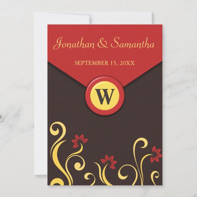 Braune Wirbel mit Rot-Gelb-Blütenblüte Einladungen (Vorderseite)