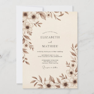 Braune zarte botanische Hochzeit Einladung