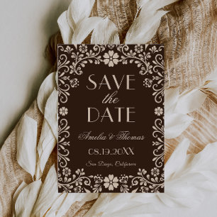 Braune zeitlose florale Hochzeit Save The Date