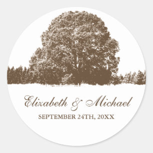 Brauneiche Hochzeit im Herbst Tree Label Runder Aufkleber