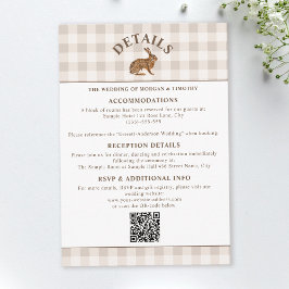 Brauner Aquarell-Hase auf beigem Gingham Rustikal Begleitkarte