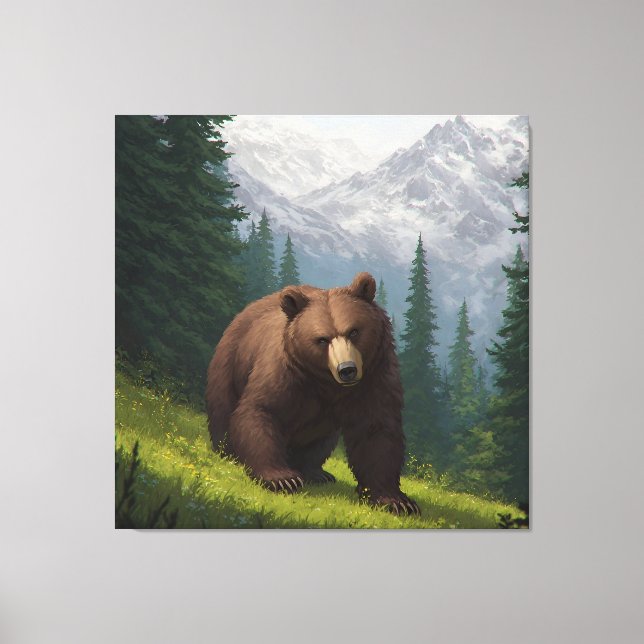 Brauner Bär auf einer Wiese Leinwanddruck (Vorderseite)