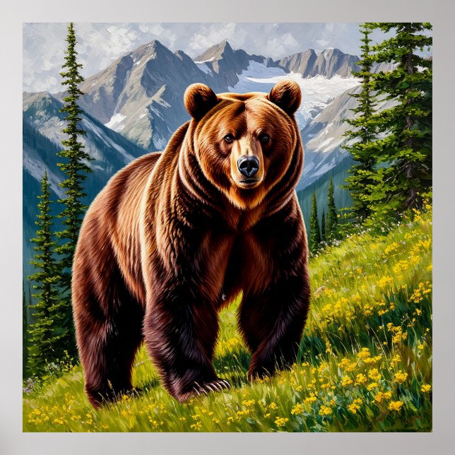 Brauner Bär auf einer Wiese Poster (Vorne)