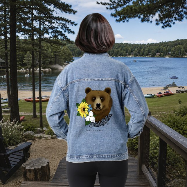 Brauner Bär Blüten Feather Jeansjacke (Von Creator hochgeladen)