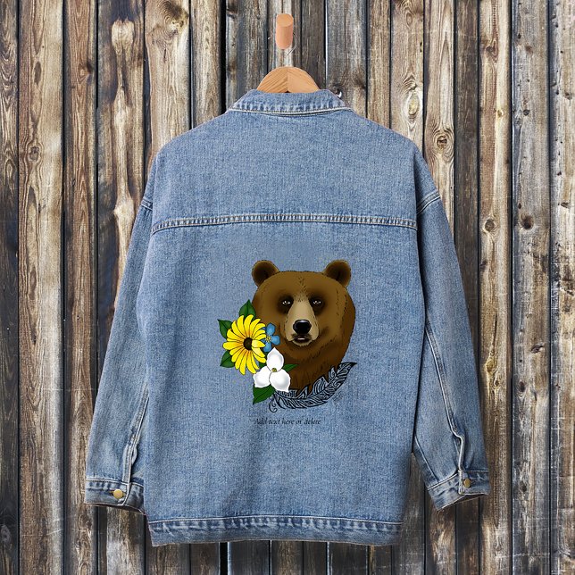 Brauner Bär Blüten Feather Jeansjacke (Von Creator hochgeladen)