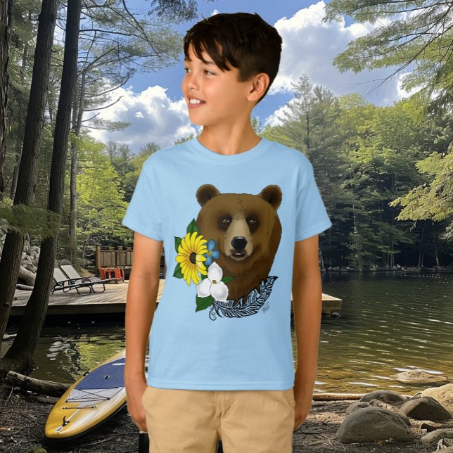 Brauner Bär Blüten Feather T-Shirt (Von Creator hochgeladen)