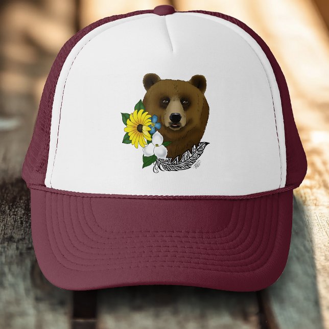 Brauner Bär Blüten Feather Truckerkappe (Von Creator hochgeladen)