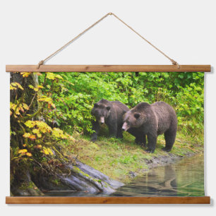 Brauner Bär & Cub   Hyder, Alaska Wandteppich Mit Holzrahmen
