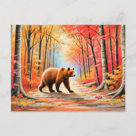 Brauner Bär im Herbst Forest Pastel Chalk Postkarte