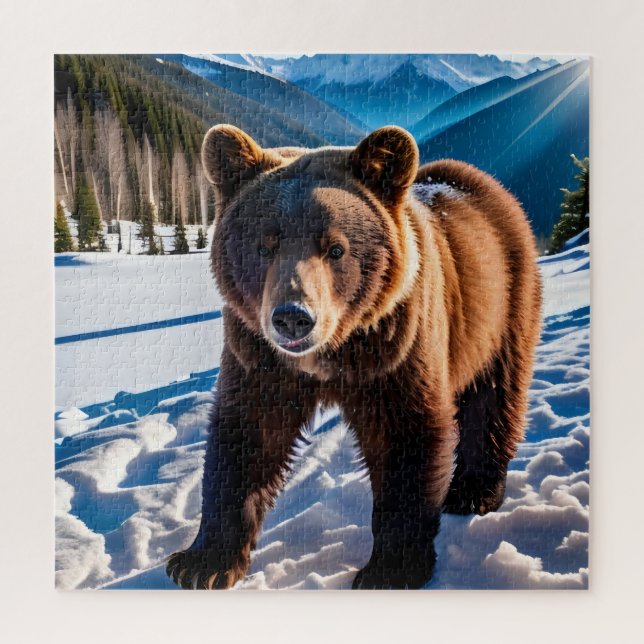 Brauner Bär im Schnee Puzzle (Vertikal)
