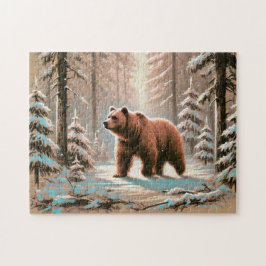 Brauner Bär im Snowy Forest Pastel Chalk Kunst, Di Puzzle