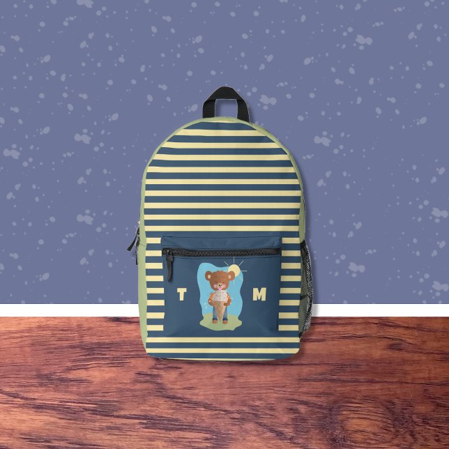 Brauner Bär isst Eiscreme Kid Streifen Backpack Bedruckter Rucksack (Cute backpack for kids to god back-to-school)