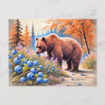 Brauner Bär mit Blueberries Pastell Chalk Art