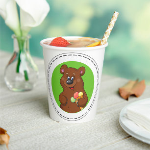 Brauner Bär mit Eiscreme Pappbecher