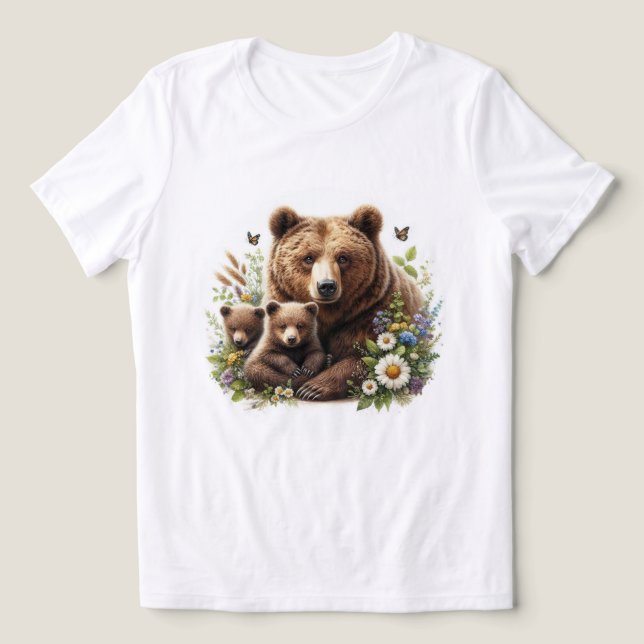 Brauner Bär mit Knochen auf einer blühenden Wiese Tri-Blend Shirt (Design Vorderseite)