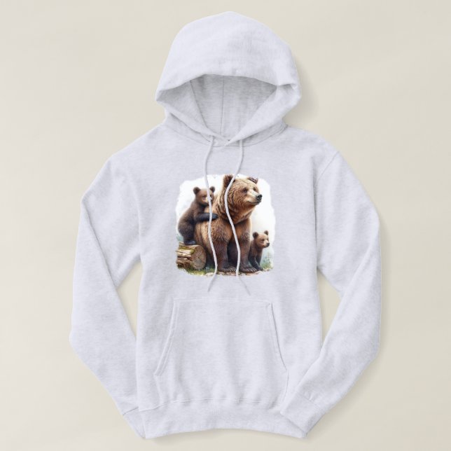 Brauner Bär mit zwei Kubs Hoodie (Design vorne)