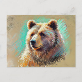 Brauner Bär Portrait Pastel Chalk Kunst, Dichtung  Postkarte