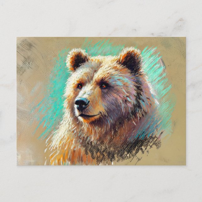 Brauner Bär Portrait Pastel Chalk Kunst, Dichtung  Postkarte (Vorderseite)