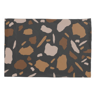 Brauner, Beige, Tan und grauer Terrazzo-Marmor Kissenbezug
