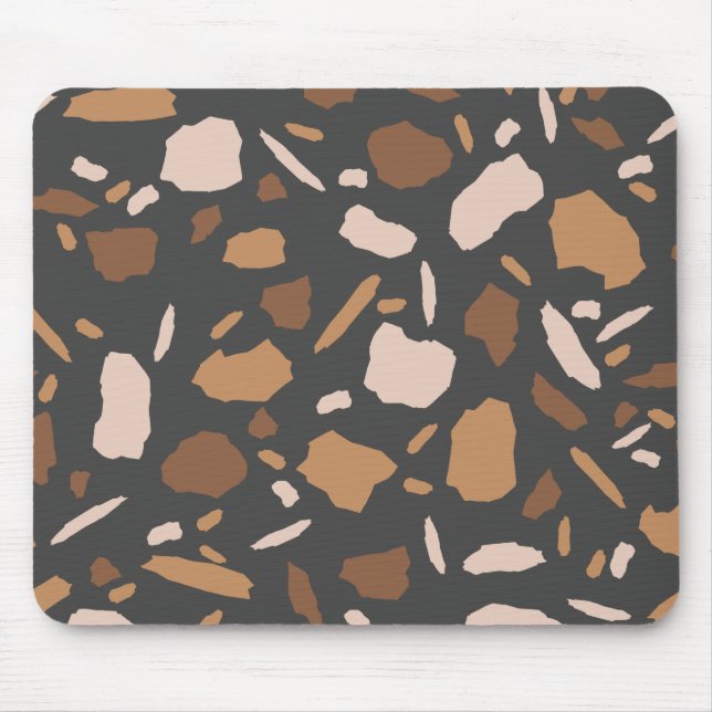 Brauner, Beige, Tan und grauer Terrazzo-Marmor Mousepad (Vorne)